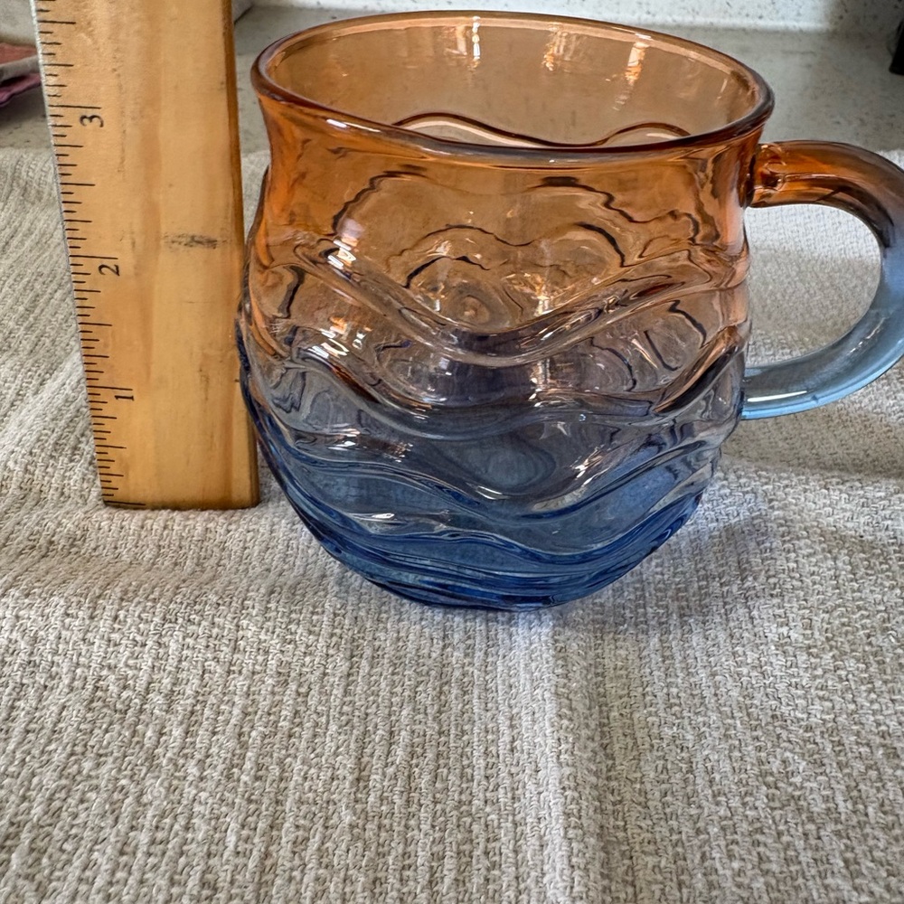 Blue and Orange Wavy Glass Mugs/Set of Four. NIB - Picture 2 of 5